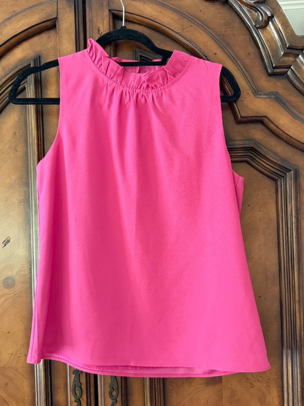 J. Crew Bright Pink Ruffle Neck Sleeveless Blouse Top Size XS